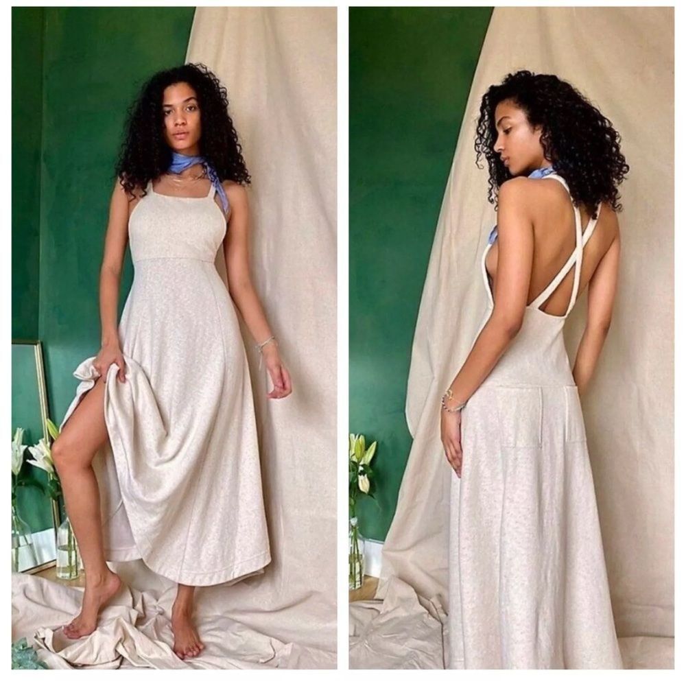 Free People Beach Cream Stay Salty Jersey Knit Dress,‎ S